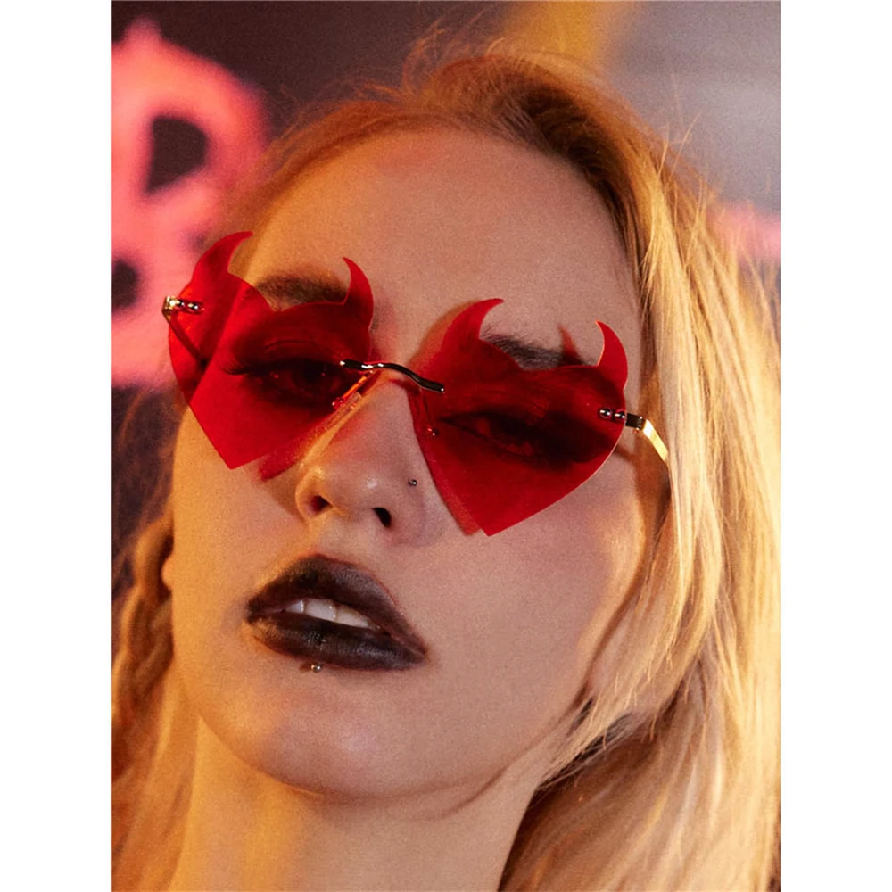 Novel Trendy Sun Glasses Party UV Protection Cosplay Glasses Fashion Glasses Rimless Sunglasses Rock Horn Devil Ear Heart Shape