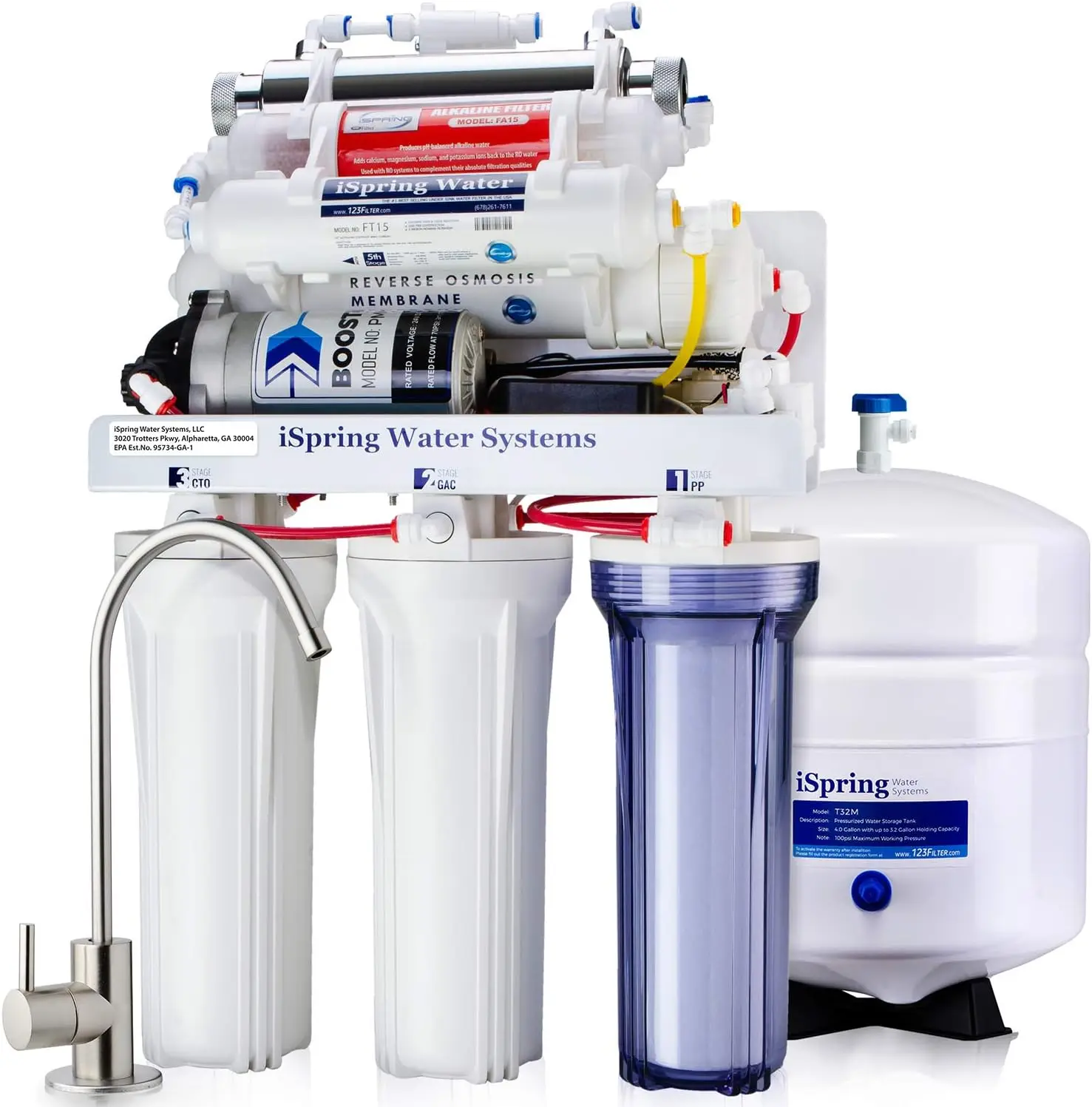 100GPD Under Sink 7-Stage Reverse Osmosis RO Drinking Filtration System and Water Filter for Sink with Alkaline Remineralization