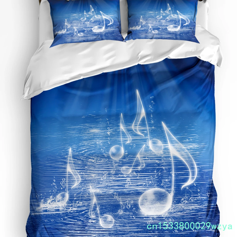 Blue Music Symbol Bedding Set 3pcs Boys Girls Duvet Cover Pillowcase Kids Adult Quilt Cover Double Bed Set Home Textile