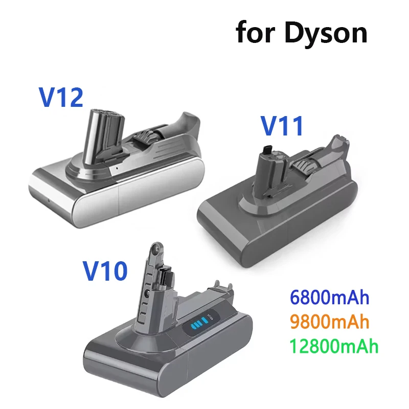 for Dyson 25.2V V12 Detect Slim Cordless  Extra V11 Absolute V10 Animal V10-SV12 V11-SV15 Battery 25.5V 6800mAh 9800mAh 12800mAh