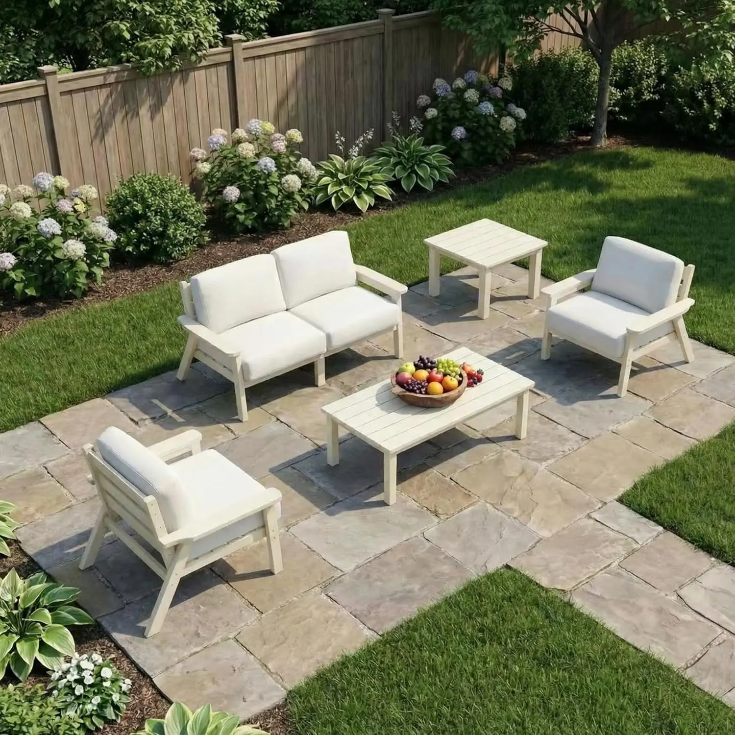 

HDPE Patio Furniture Set, 6 Piece Outdoor Sectional Sofa with Coffee Table & Side Table, All Weather Outdoor Couch, Customized