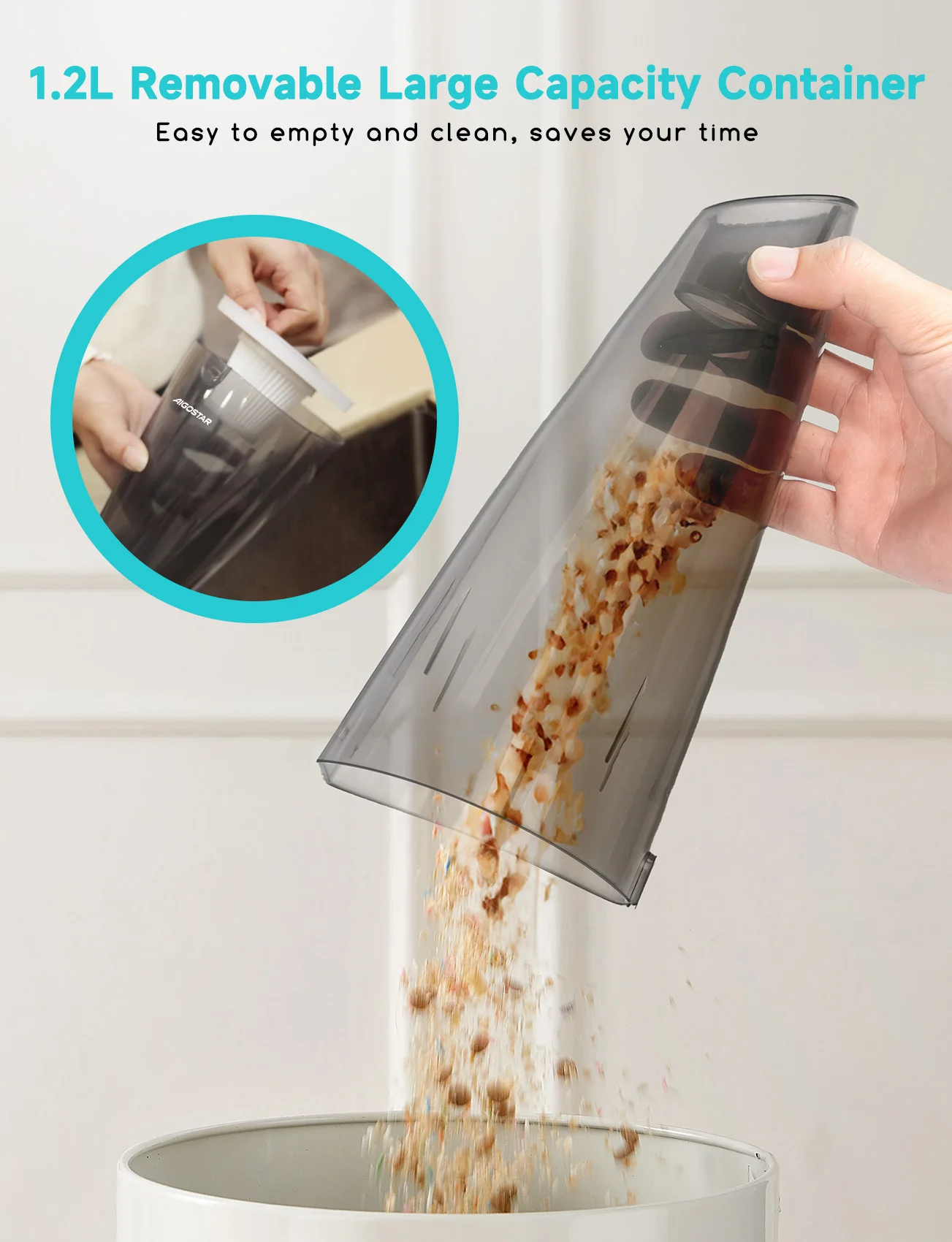 مكنسة كهربائية سلكية 4 في 1 من Aigostar، مكنسة كهربائية بقوة 600 وات، سعة 15 كيلو باسكال، سعة 1.2 لتر، خفيفة الوزن ومثالية للمنزل