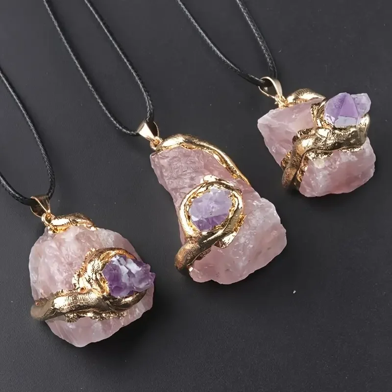 2025 Extra Large Gold-plated Crystal Gemstone Pendant 20~40mm Multicolored Crystals Irregular Necklace Accessories Gifts