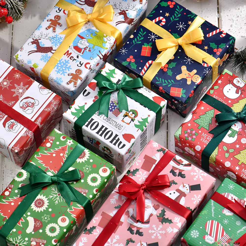 1pcs 50×70cm Christmas Wrapping Paper Christmas Decorations Red, Green and Whites Tissue Paper New Year Christmas Gifts for Kids