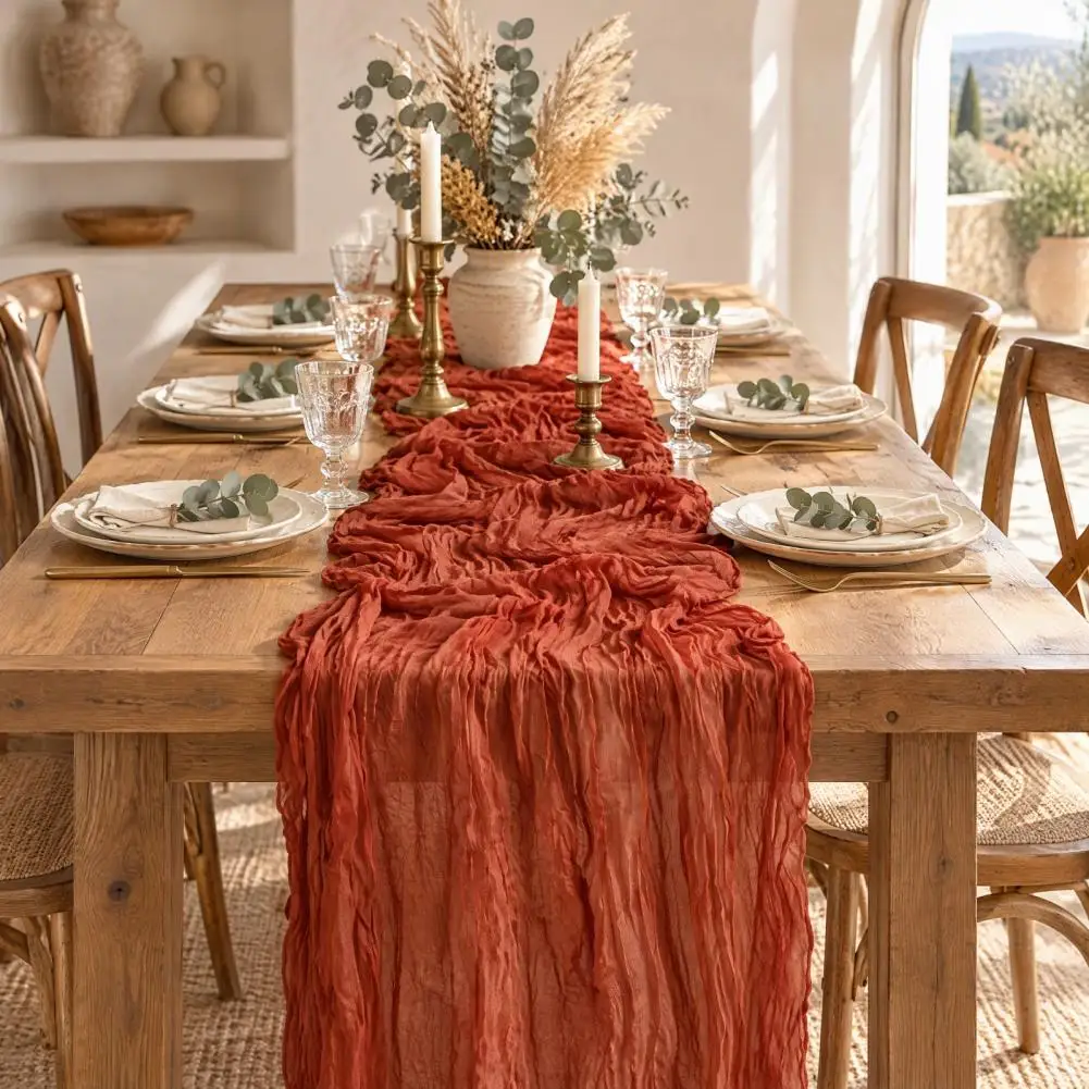 Bohemian Cheesecloth Table Runner Rustic Cheesecloth Table Runner Boho Wedding Party Decor Wrinkled Solid Color for Parties