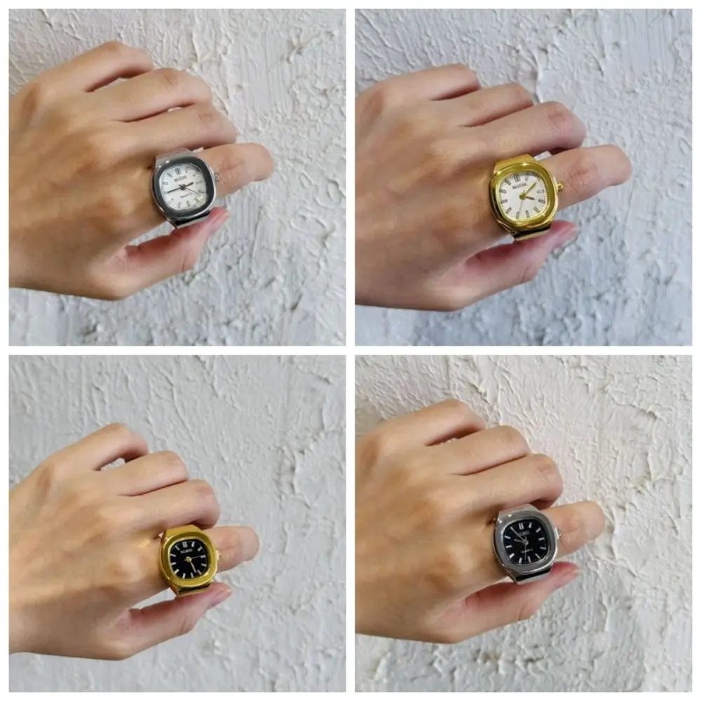 Hip Hop Vintage Rings Jewelry Clock Punk Heart Shape Roman Quartz Watch Alloy Creative Finger Watch Ring Man
