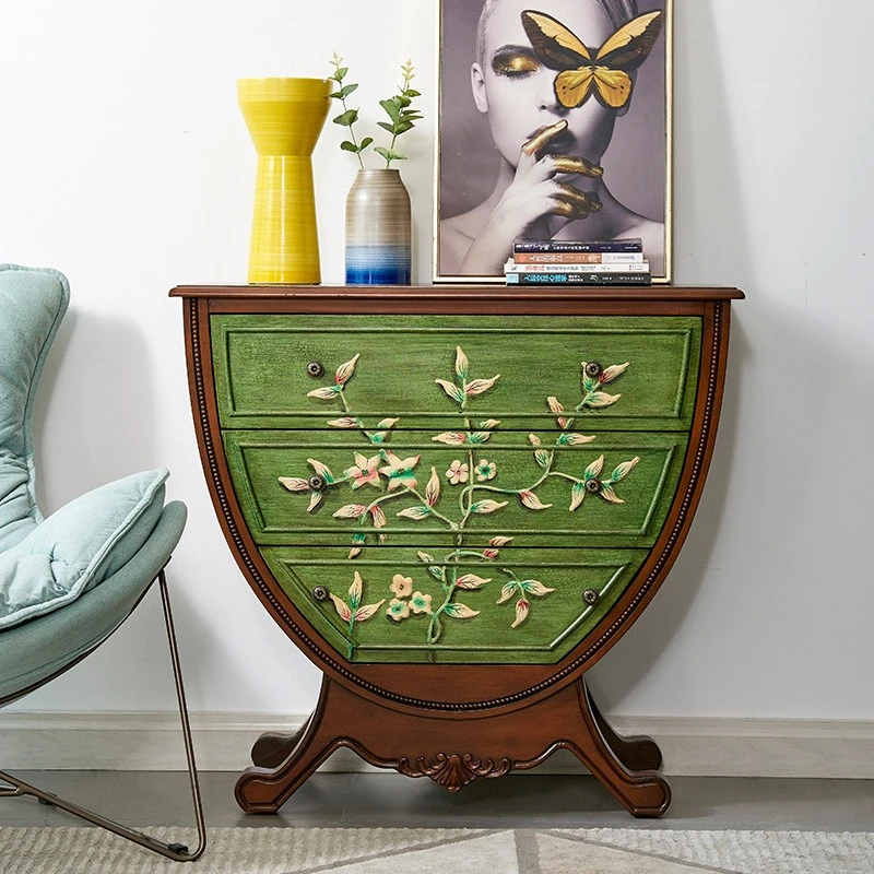 Foyer painted entrance cabinet partition cabinet retro three-bucket