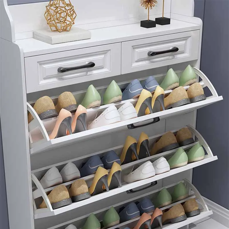 Ultra Thin Modern Luxury Shoe Cabinets Ritating Vertical Entryway White Wooden Shoe Rack Space Saving Sapateira Hall Furniture