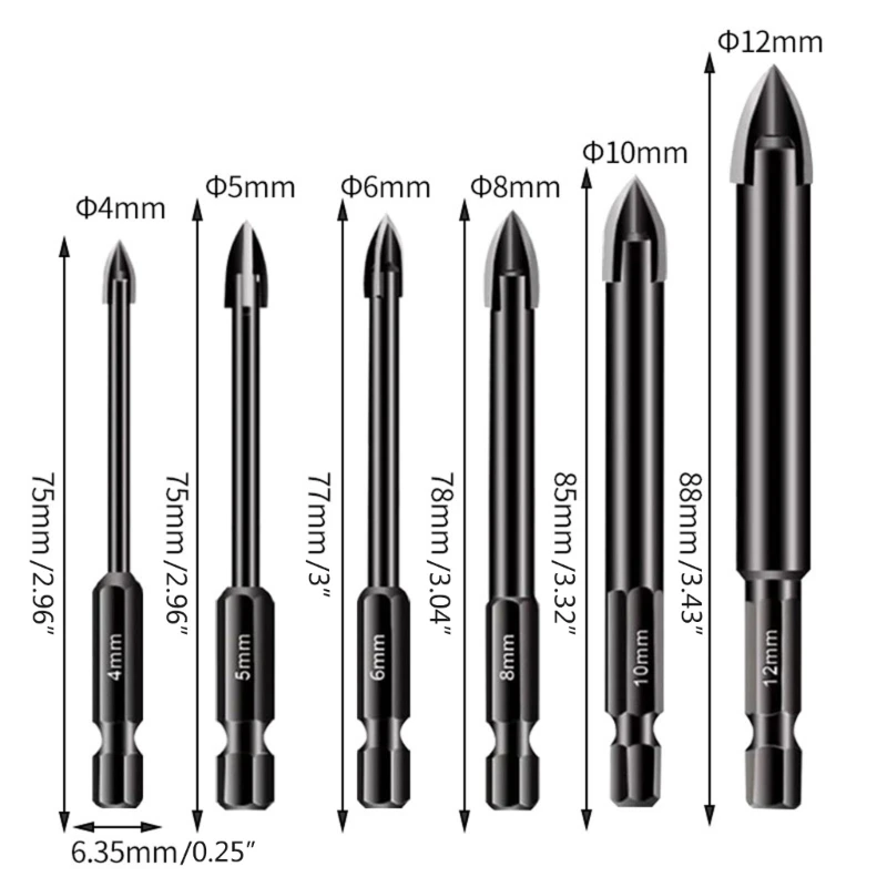 Foret maçonnerie très résistant, d'outils pour trous en céramique, tiges hexagonales 1/4"