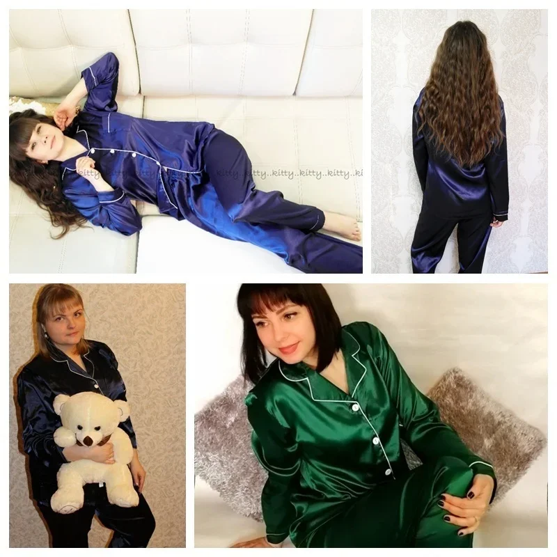 Frauen Seide Satin Pyjama Set Nachtwäsche Pijama frauen Loungewear Pyjamas Anzug Weibliche Schlaf Zwei Stück Set Feminino Fofo Pyjamas – Detail 5
