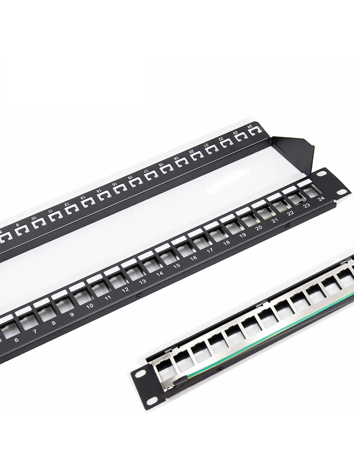 ZoeRax 24-Port RJ45 geschirmtes leeres Patchpanel 1U 19" Netzwerk-Patchpanel mit Kabelmanagement und Stützleiste