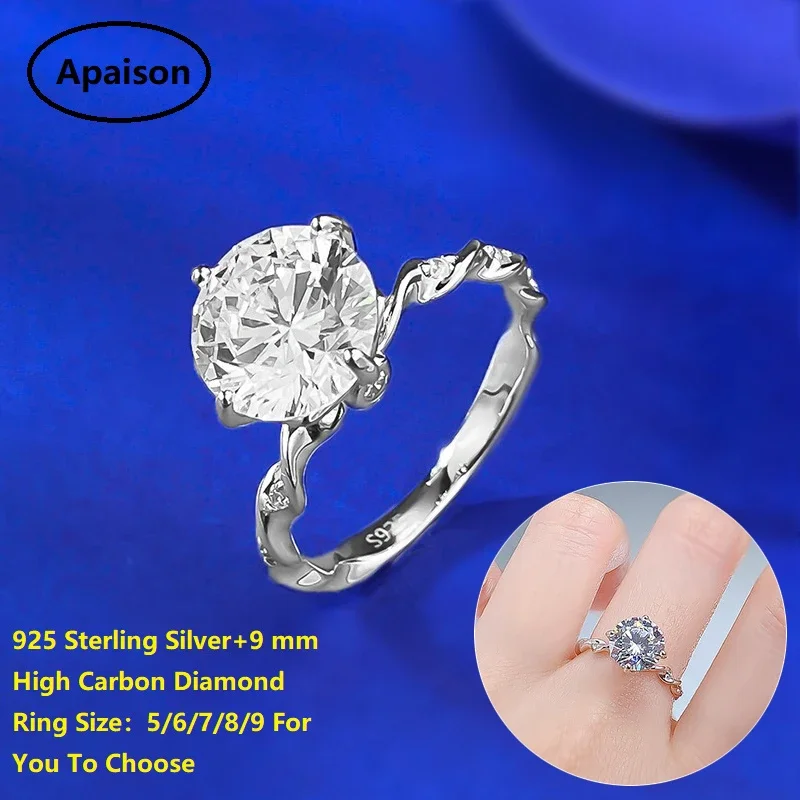 

Apaison 9 mm Round Cut High Carbon Diamond Engagement Ring For Women 925 Sterling Silver Ring Wedding Bands Jewelry Gift