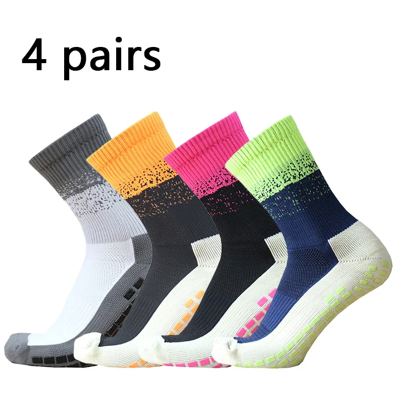 

4 pairs/set color stitching grip non-slip sports soccer socks square silicone football socks calcetas antideslizantes de futbol