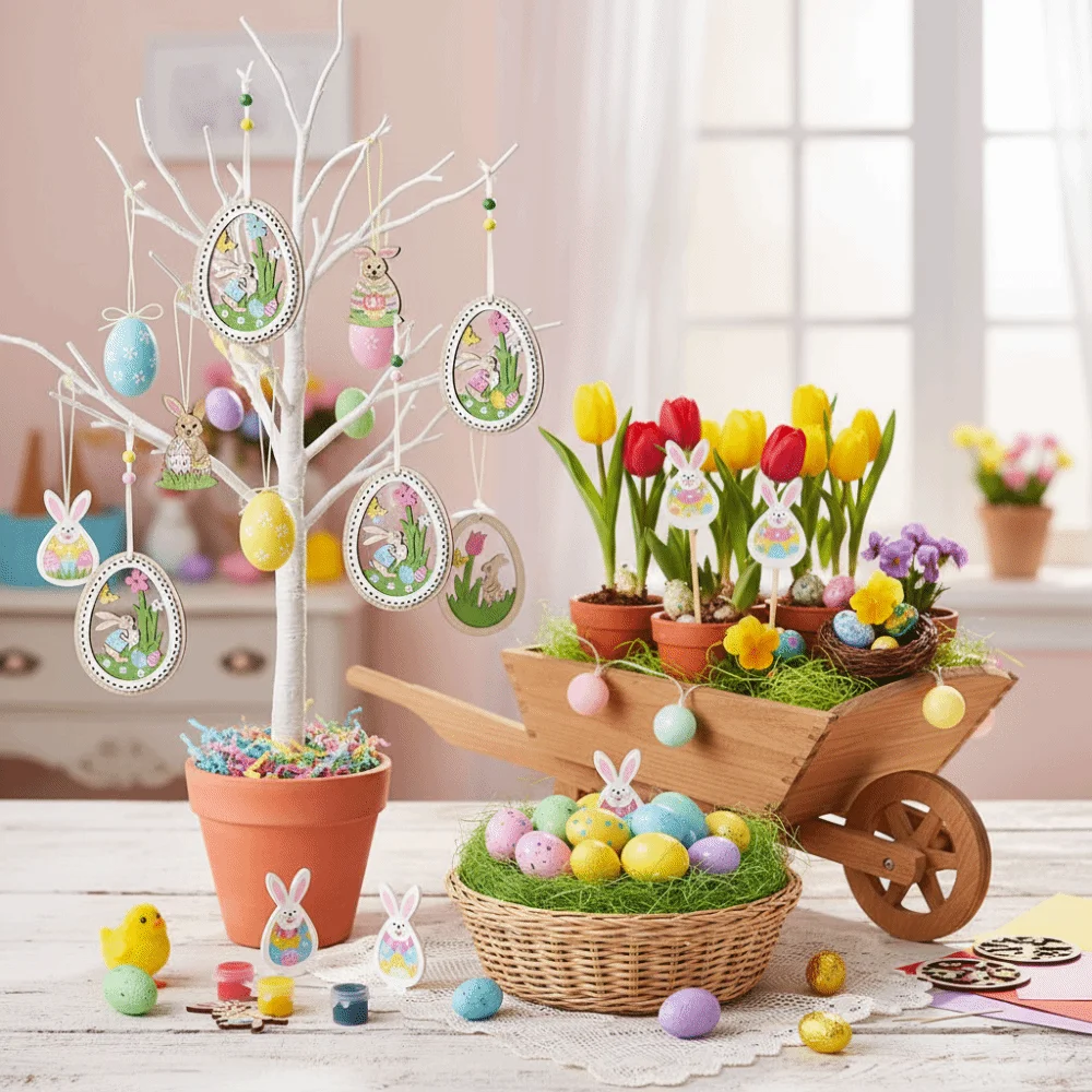 

Easter Decor Easter Ornaments Wood Material Bunny Egg Design Wooden Ornaments Easter Egg Hanging Ornaments Easter Party