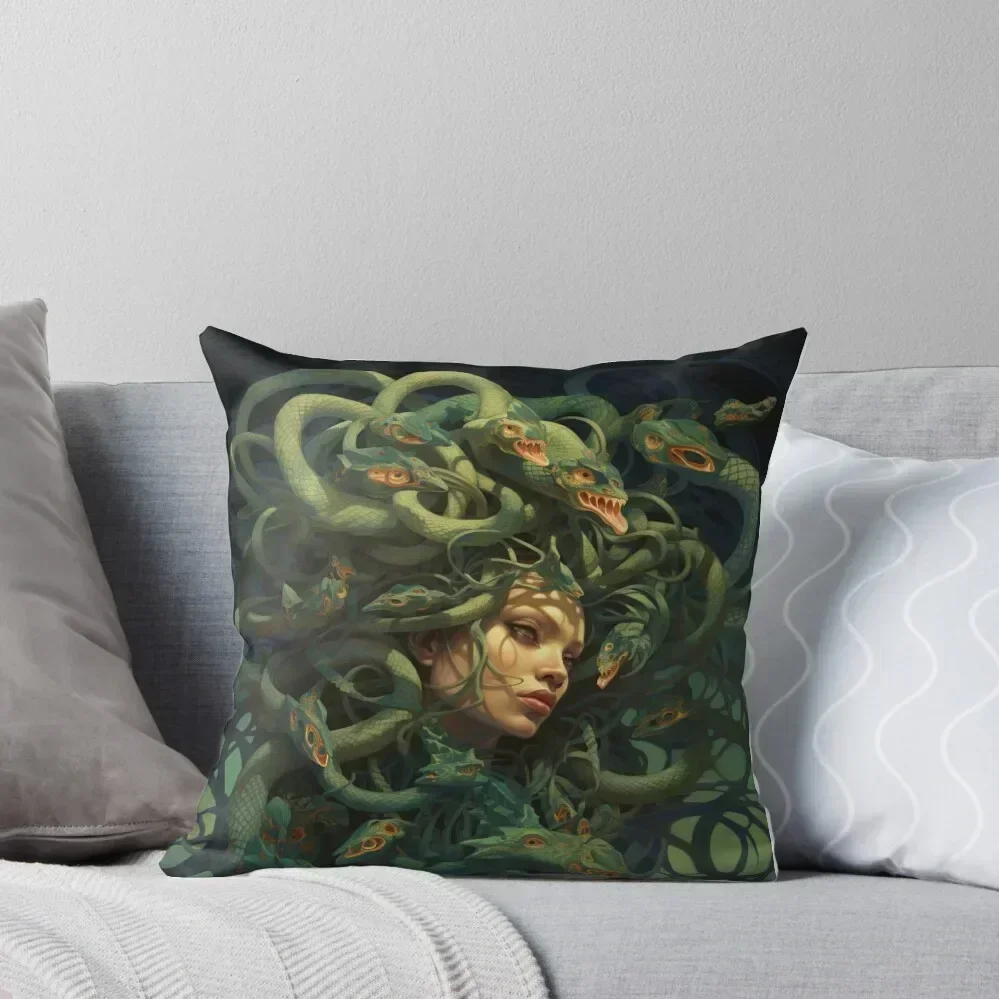 Serpentine Elegance: The Medusa Chronicles Throw Pillow pillows decor home Anime Christmas Pillow pillow