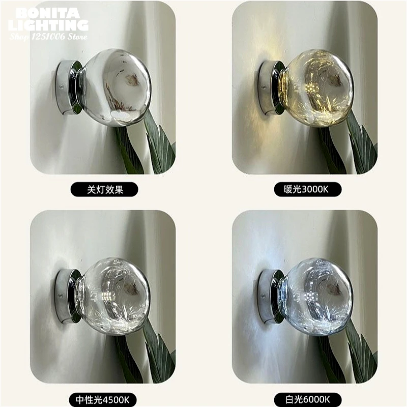 Nordic Silver Glass Wall Light, Soft Light Reflection for Shopping Mall, Clothing Store, Hotel, Wedding Activities Decor Sconces