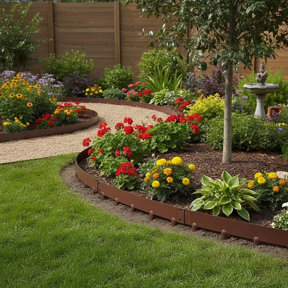 

Металлический садовый бордюр 39x4 дюйма для клумб и дорожек, 5 штук, гибкий разделитель для газона, прочный ландшафтный разделитель, коричневый