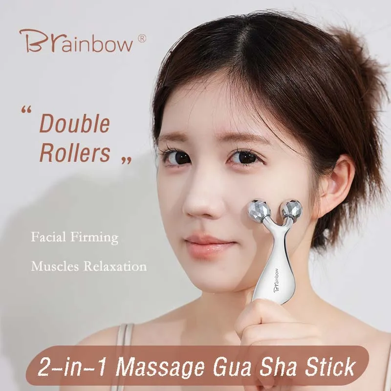 Brainbow Double-Head Rotatable Roller Gua Sha Board Lifting Massage Edema Relief Ice Compression Tool Gift Box