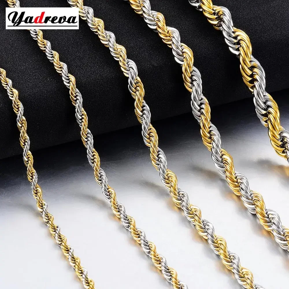 Collar de acero inoxidable con cadena de cuerda torcida Punk, Color dorado y plateado, enlace clásico que nunca se decolora, precio de fábrica