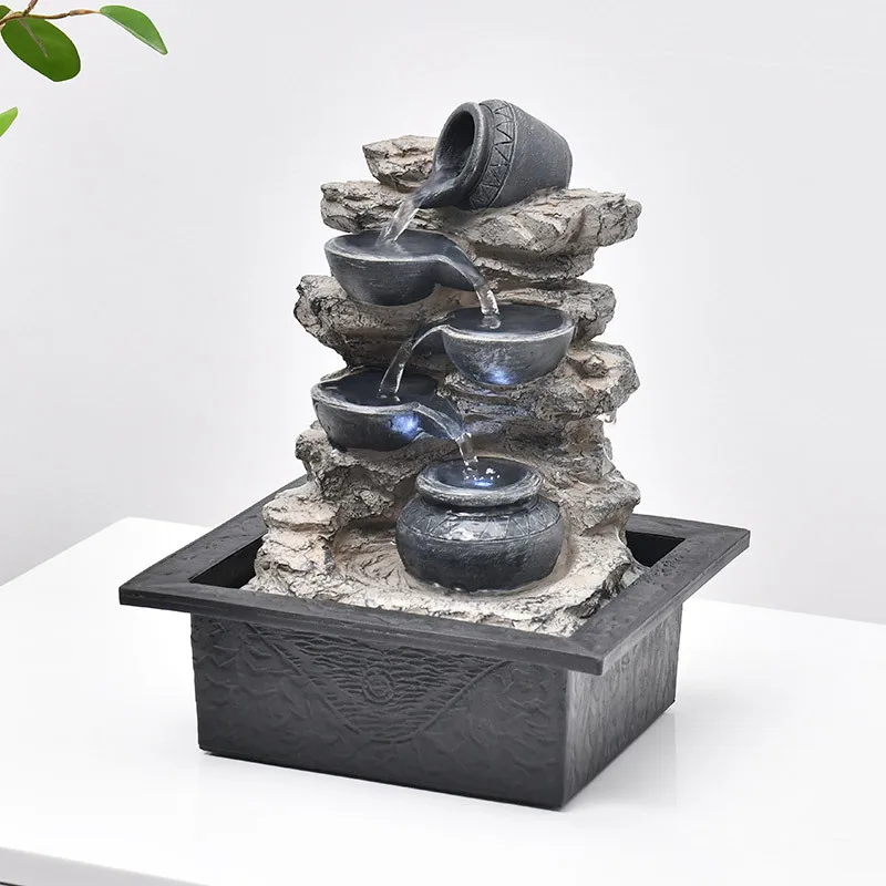 

Stacked Rocks Tabletop Water Fountain With Led Light, Feng Shui Zen Indoor Waterfall Fountain for Home Office Decor Desktop Size