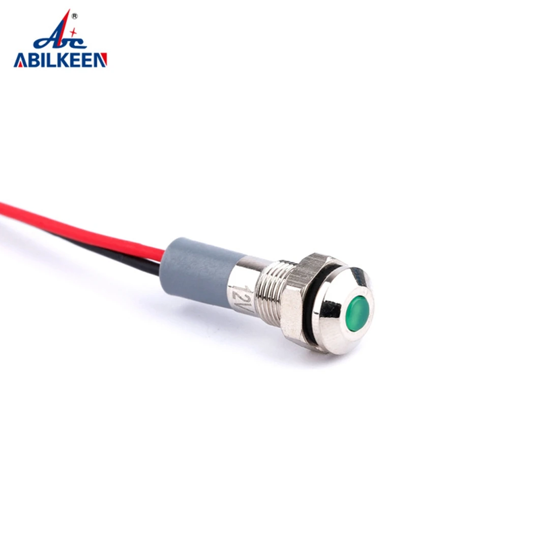 ABILKEEN 20PCS IB6A-FX-D 6MM Flachkopf Metall Anzeige Licht DC3-6V/12-24V AC110V AC220V Industrielle Pilot Lampe mit 150MM Kabel