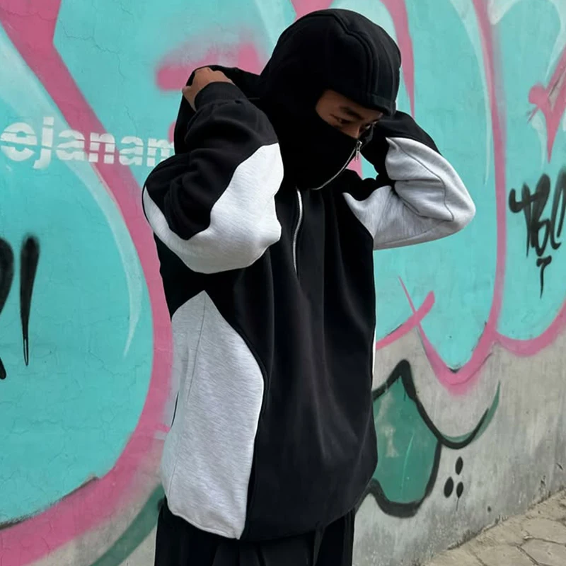 سترة بقلنسوة غير رسمية جديدة للخريف والشتاء للرجال والنساء على الموضة في الشارع مخصصة للربط فضفاضة مقاومة للرياح وقناع مزدوج