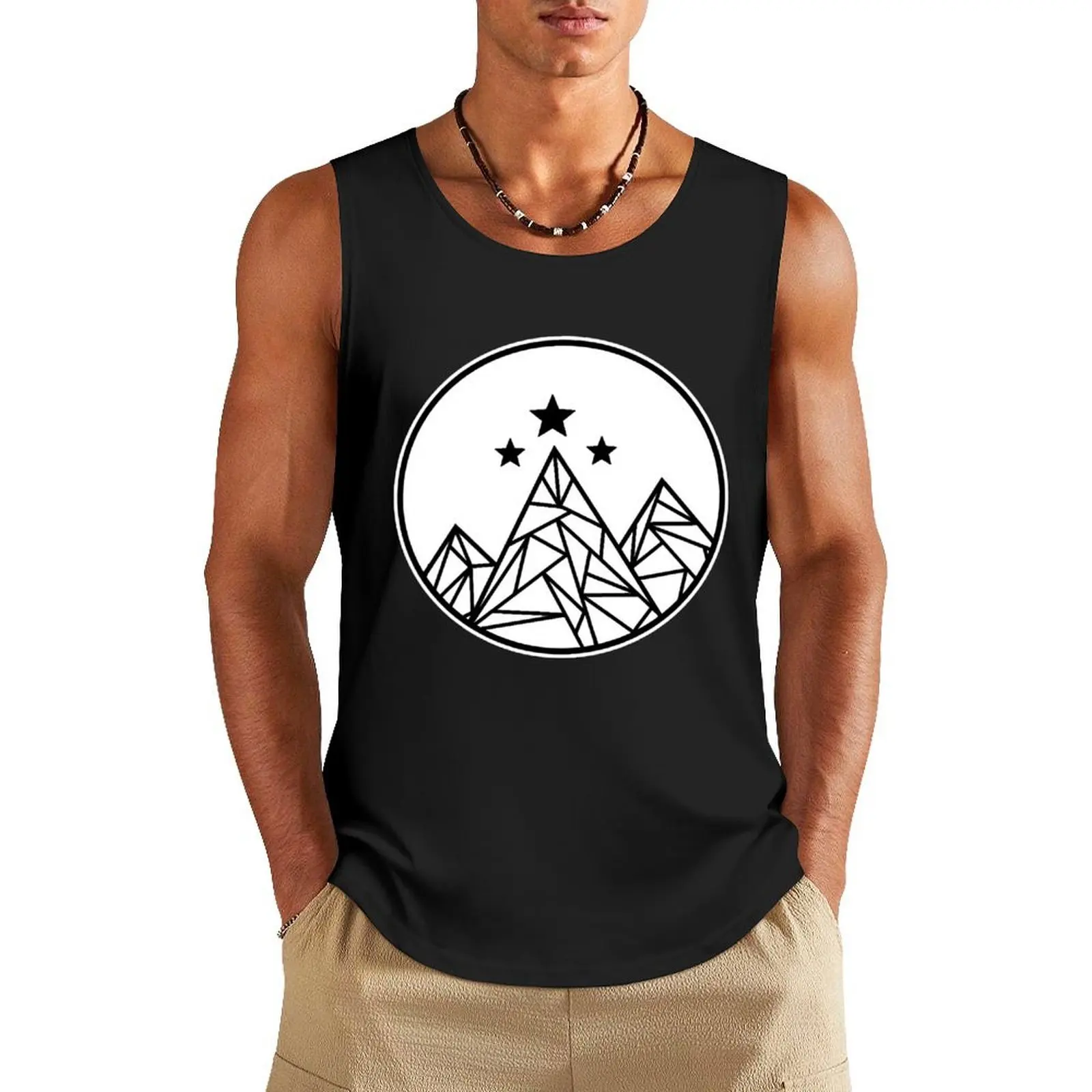 

Mountains and Stars - Black Outline Tank Top summer Man sleeveless shirt Men's clothing brands