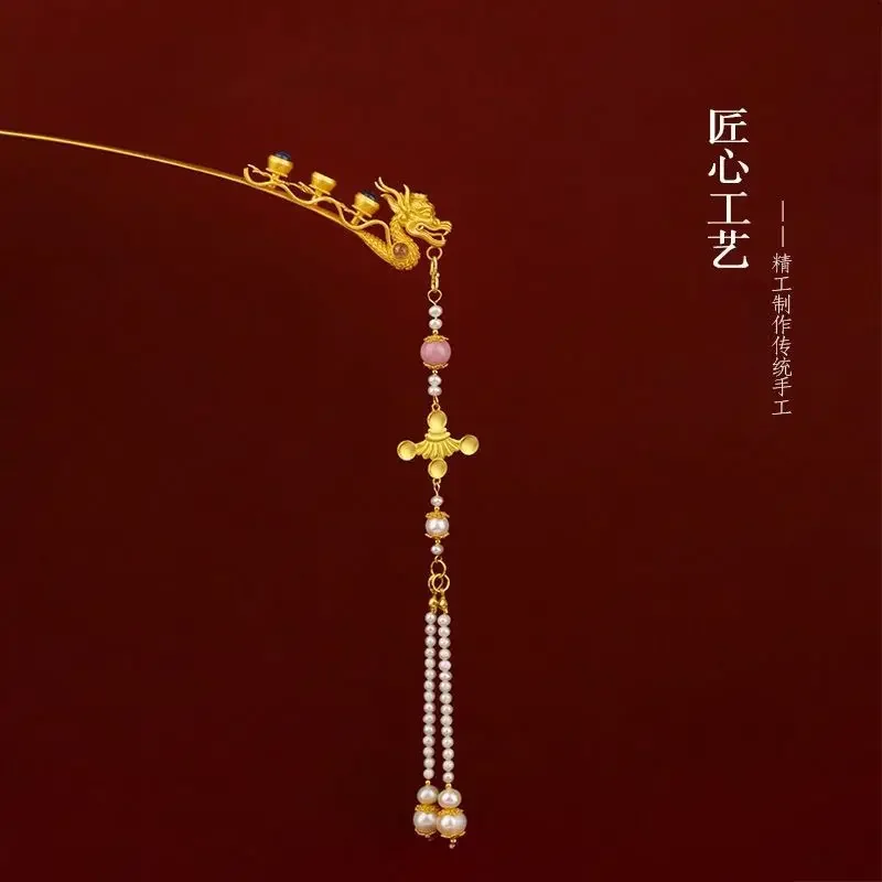 Palace Jewelry Retro and Elegant Ming Dynasty Jinbao Longfeng Hairpin Pearl Buyao Hanfu Jewelry
