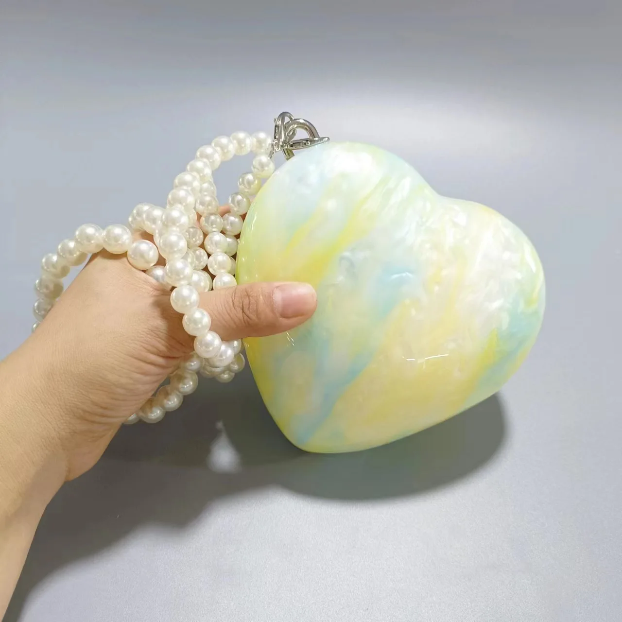 Trendy Wallet Designer Small Mini Heart Acrylic Evening Bag Luxury Women Marble Wedding Lady Clutch Purse Love Beach Handbags