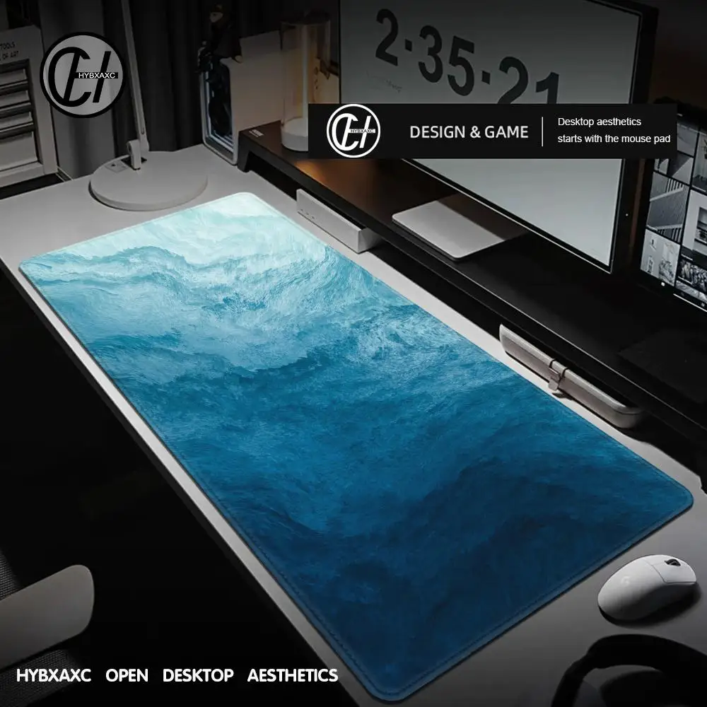 

Большой игровой коврик для мыши с абстрактными океанскими волнами, настольный коврик, компьютерный коврик для клавиатуры HD, противоскользящий офисный коврик для мыши, настольные аксессуары