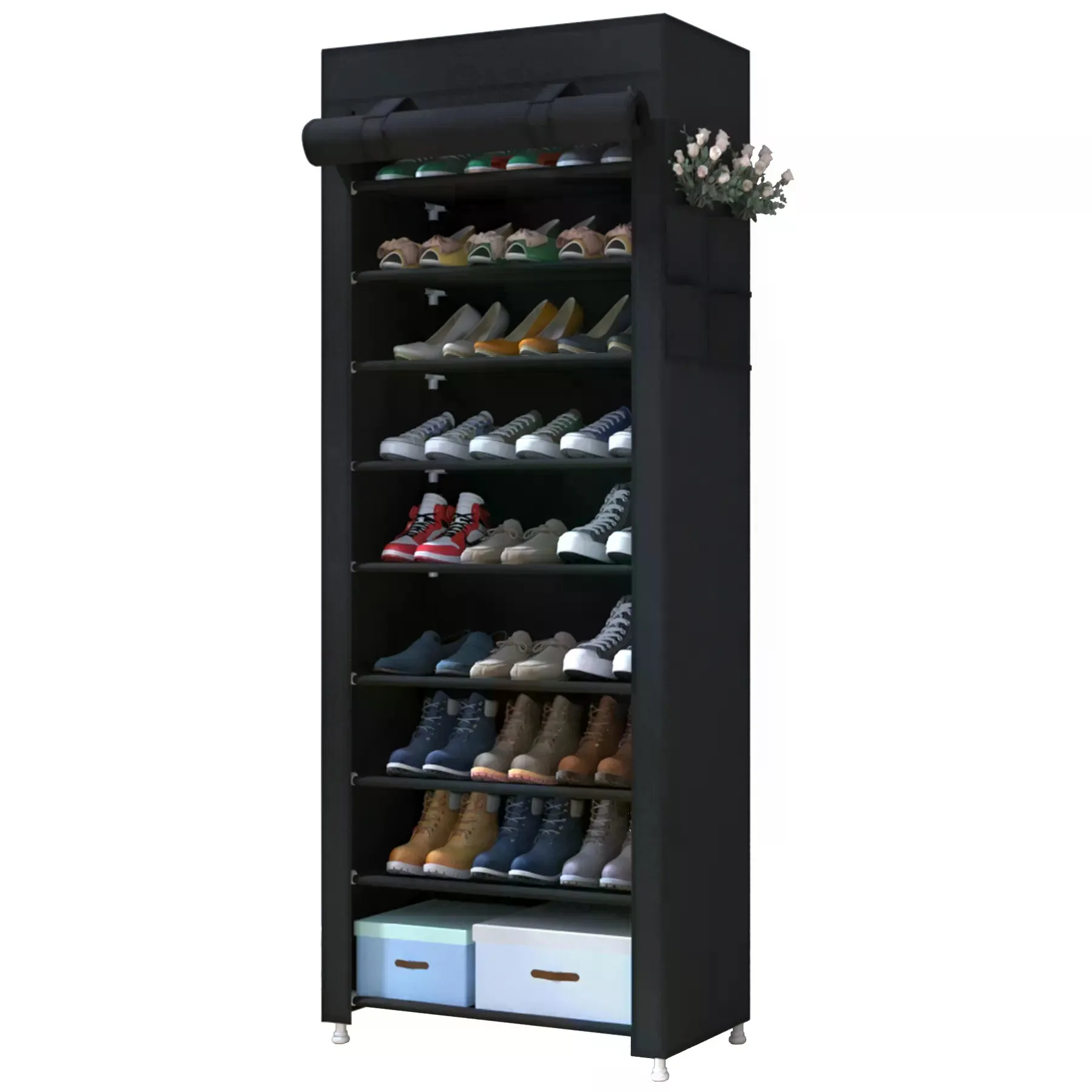10 Tier Shoe Rack 9 Grids with Dustproof Cover,Adjustable Standing Shelf, High Storage  Rack#Summerwins