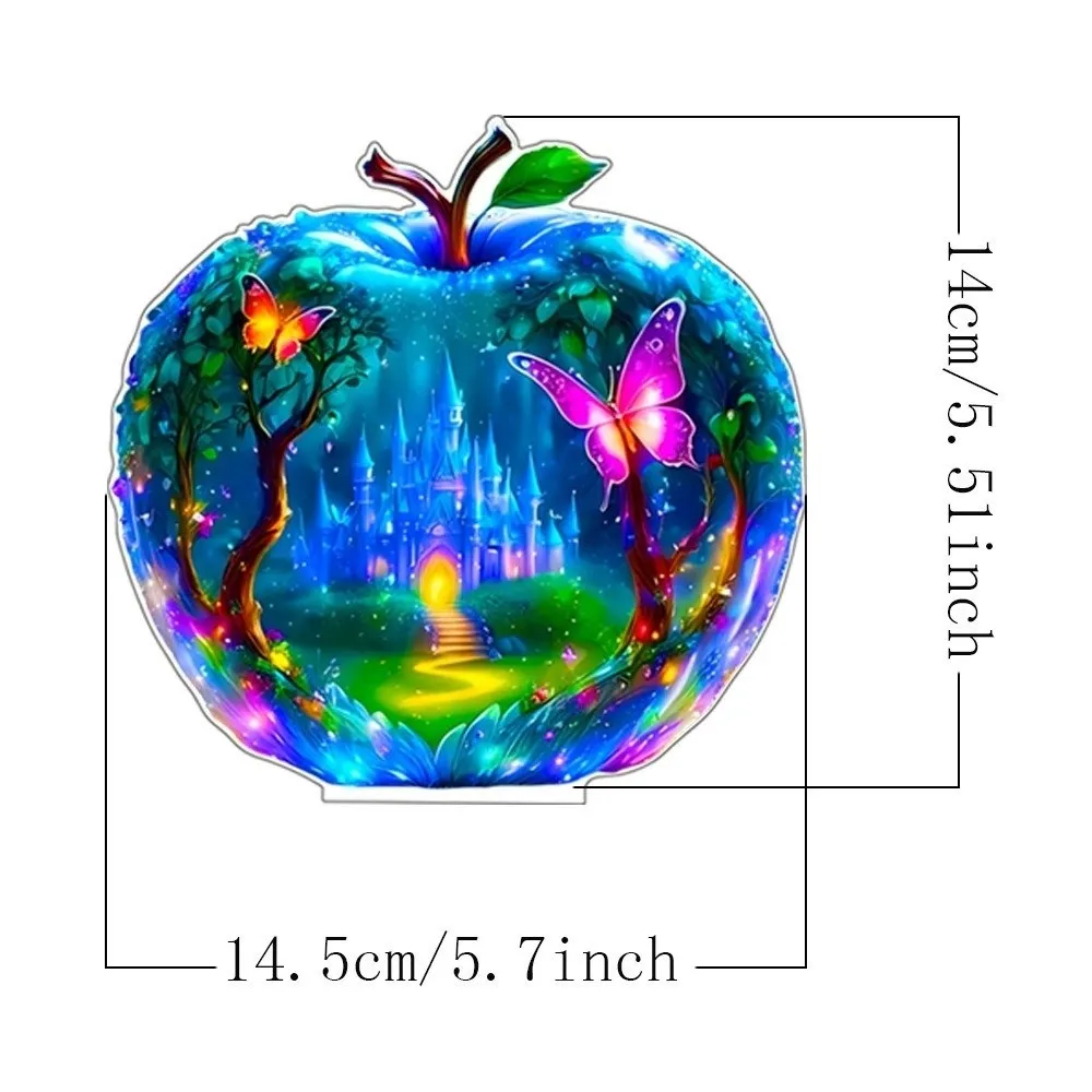 2D Apple Shape Table Ornaments Landscape Pattern Acrylic Flat Statue Decor Underwater World Clear Crafts Gifts