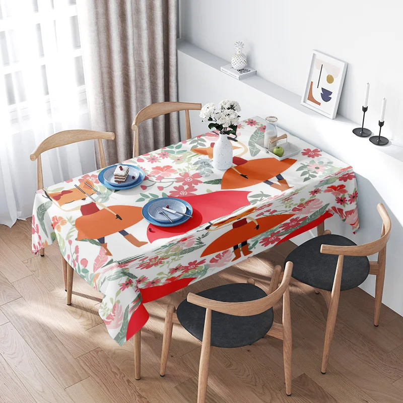 

Floral Fox TableclothQuirky Colorful Dining Decoration for Home Kitchen Decor Made from Polyester Material, Washable and Durable