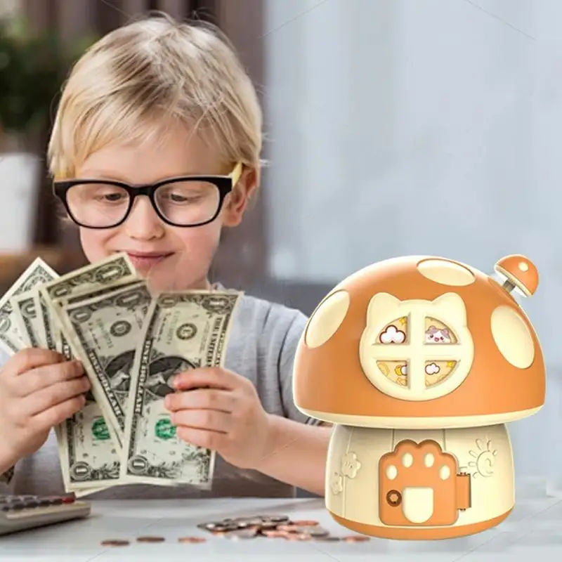 Paddestoel Munthouder Cartoon Cash Saving Bank Creatieve Desktop Geldpot Leuke Cash Saving Bank Met Anti-Verlies Sleutel voor Kinderen Leeftijd