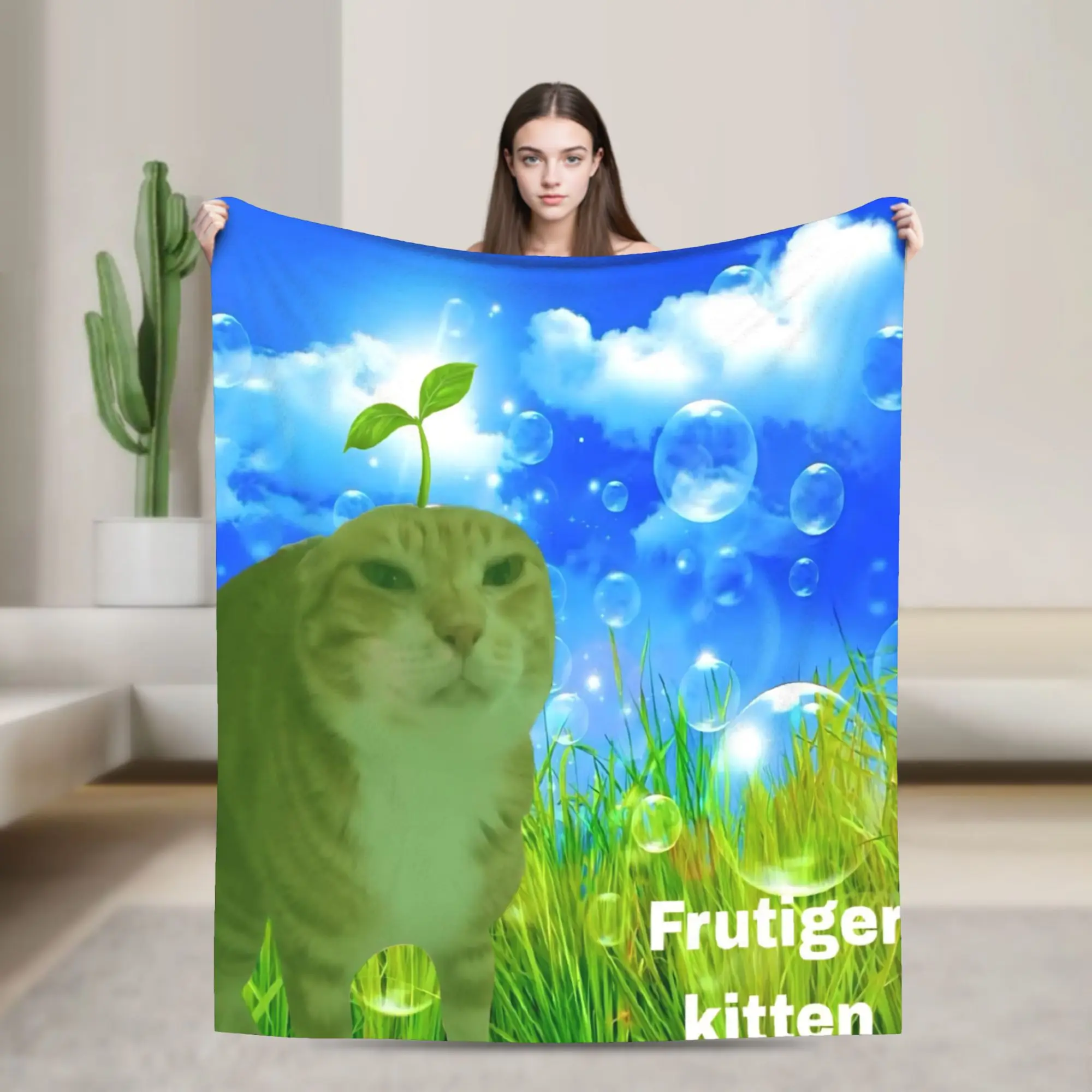 Cat Frutiger Aero Eco Funny Blankets Flannel Summer Air Conditioning  Multi-function Soft Throw Blanket for Bed Office Quilt
