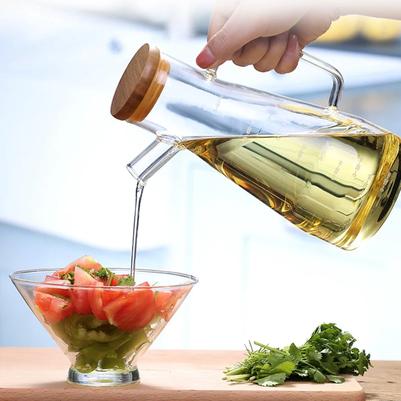 Newest! 900Ml Transparent Glass Oil Bottle, with Handle Oil Bottle, Suitable for Kitchen Tools Soy Vinegar Sauce Container