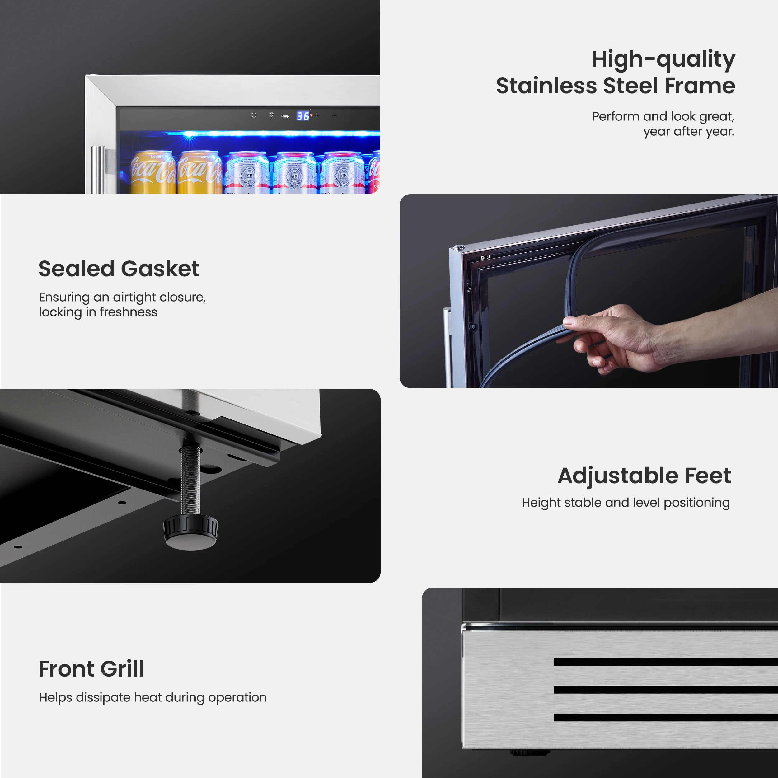 Yeego 140-Can مبرد المشروبات والثلاجة - تبريد الضاغط، 34-54 ° باب فولاذي F، مدمج هادئ/قضيب قائم بذاته للمنزل والبار