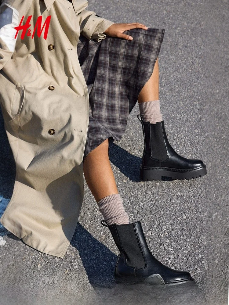 

Женские ботинки челси H&M: модные, уличные, из полиэстера, средней высоты, весенне-осенние, с острым носком