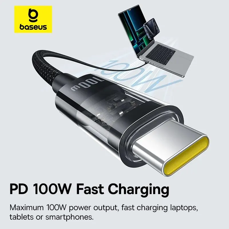 Basues Type C to Type C Cable 100W PD Fast Charging Charger USB C to USB C Transparent Cable For Xiaomi POCO Realme Macbook iPad