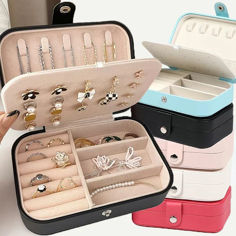 

PU Leather Portable Jewelry Storage Box Necklaces Bracelets Earrings Snap Displays Storage Cases Pink Blue Velvet Display Boxes
