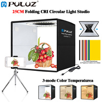 PULUZ 25cm mini Photo Studio Shooting Tent Box Kit 3-modes LED Ring Llight 6/12 Color Backdrop Portable Photography Light Box