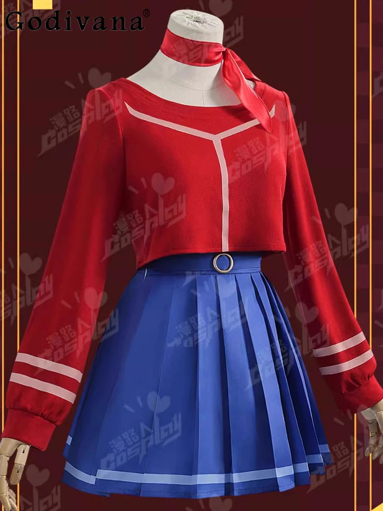 

New Red Long Lantern Sleeve Elegant Round Neck Age-reducing Shirt Girl Versatile Sweet Mini Pleated Skirt Cos Animation Uniform