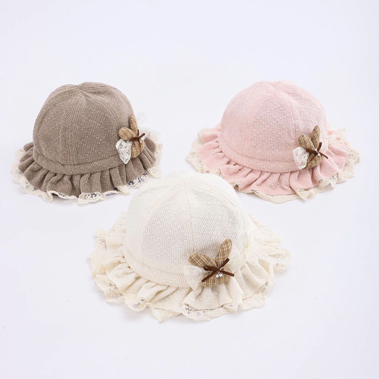 

Sweet Cute Baby Bucket Hat Spring Ruffle Brim Bow Soft Solid Color Fisherman Cap Girls Princess Infant Newborn Outdoor Hat