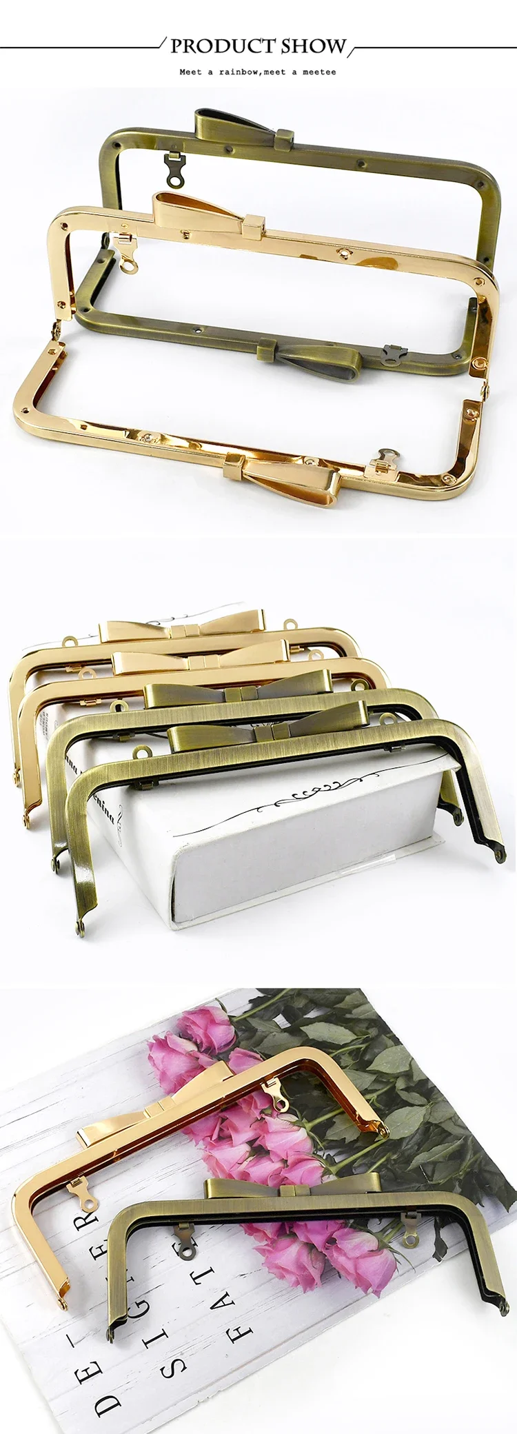 1-5Pcs Deepeel 20cm Metal Bag Handle Square Purse Frame Smooth Kiss Clasp with Screw Handbag Sewing Bracket Bags Accessories
