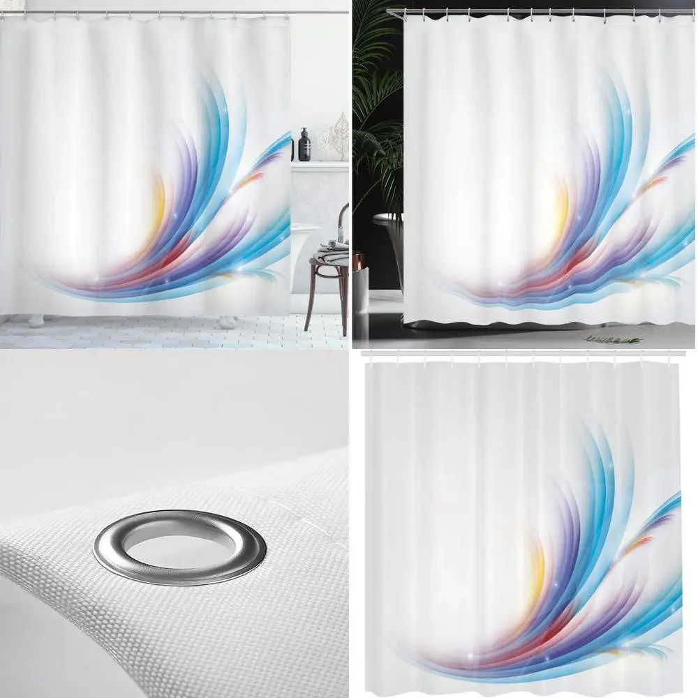 

Современная абстрактная занавеска для душа: яркий волнистый радужный узор на пустой холсте, тканевый декор для ванной комнаты