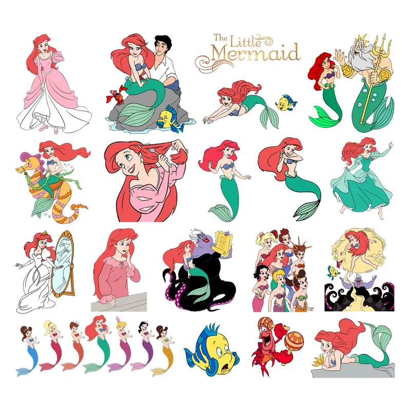 Disney-Patchs pour vêtements Little Mermaid, appliques à rayures auto-adhésives, transfert thermocollant