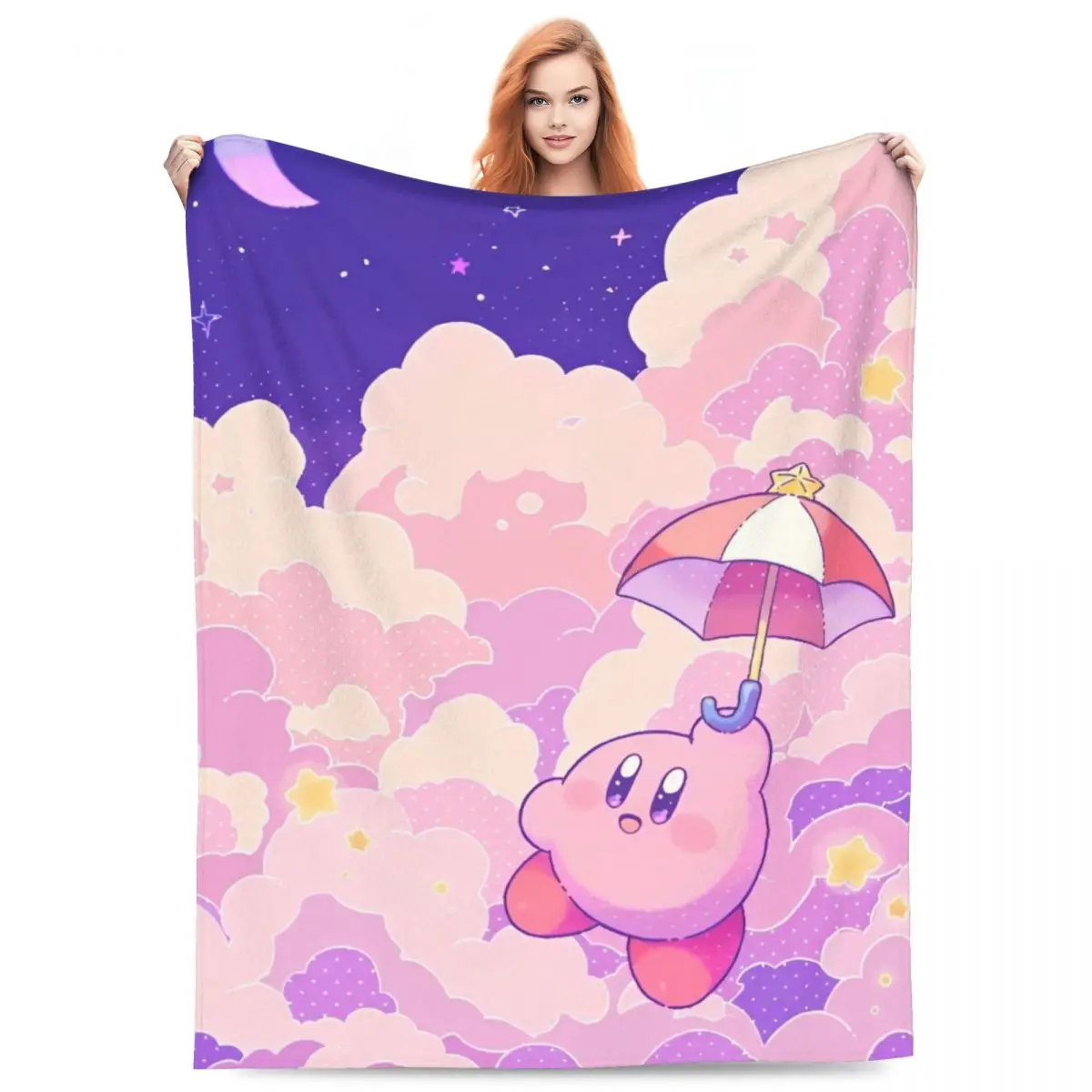 

Cute Kawaii Kirbys Knitted Blankets Fleece Cartoon Soft Throw Blankets for Bedroom Sofa Bed Rug