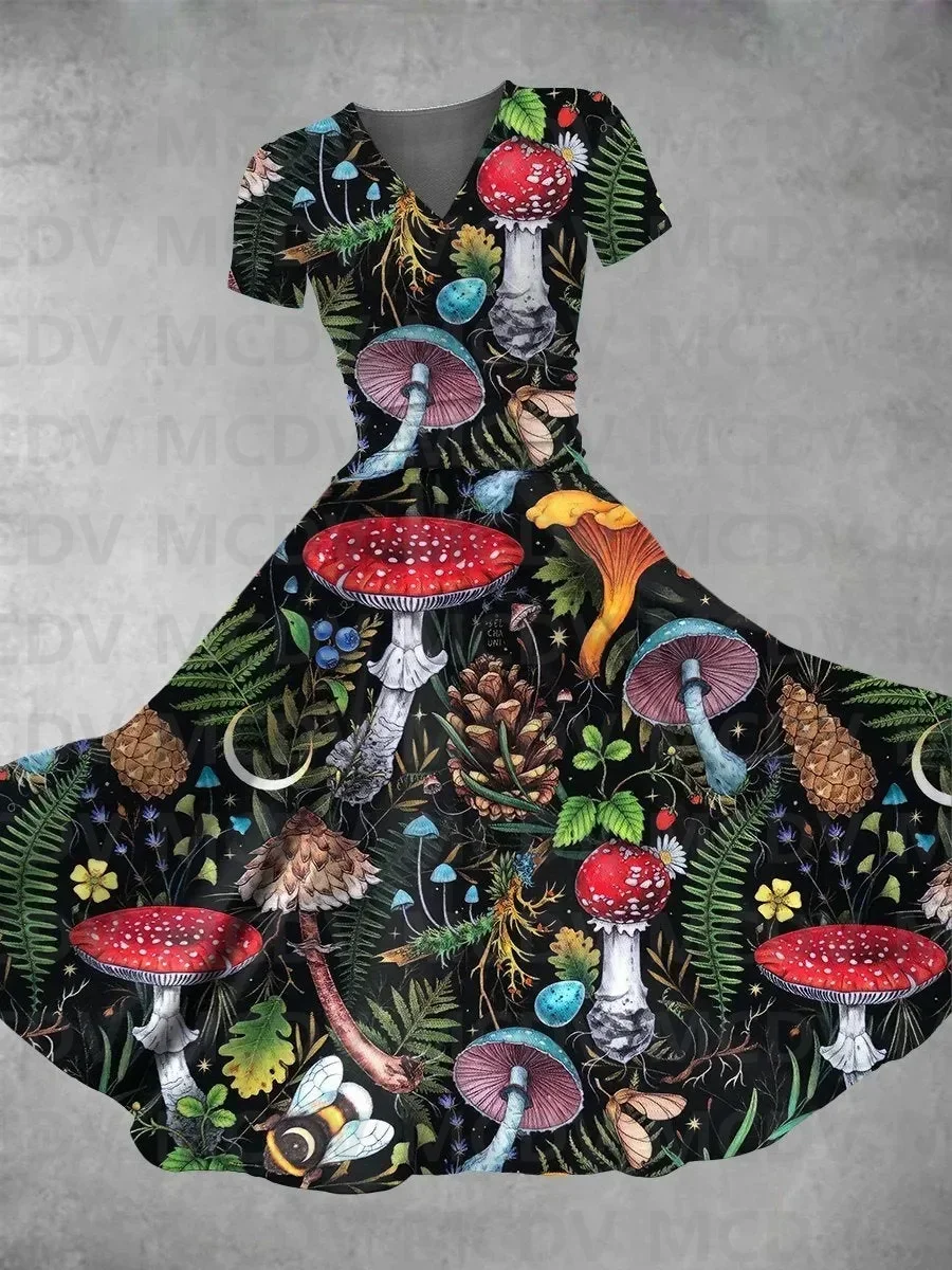 

Women's Mushrooms Fairyland Forest Print Maxi Dress 3D Printed Sexy V-neck Dress Female Dresses