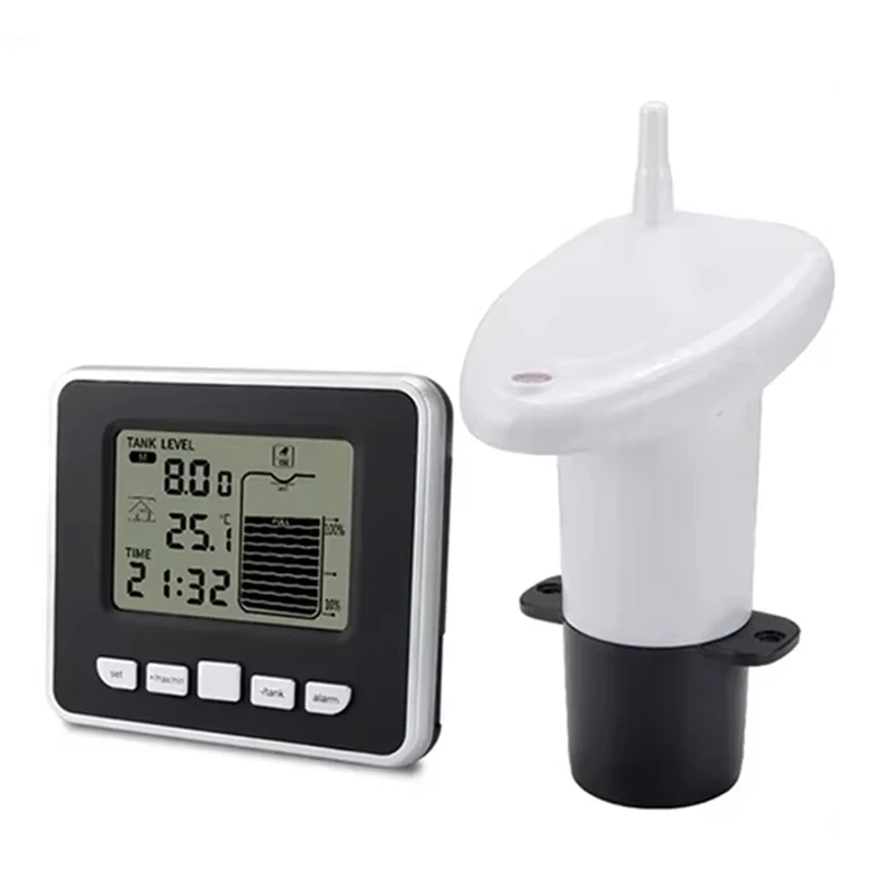 

Wireless Water Level Indicator Gauge Water Tank Sensor Liquid Level Sensor Digital Thermometer Clock Water Level Meter