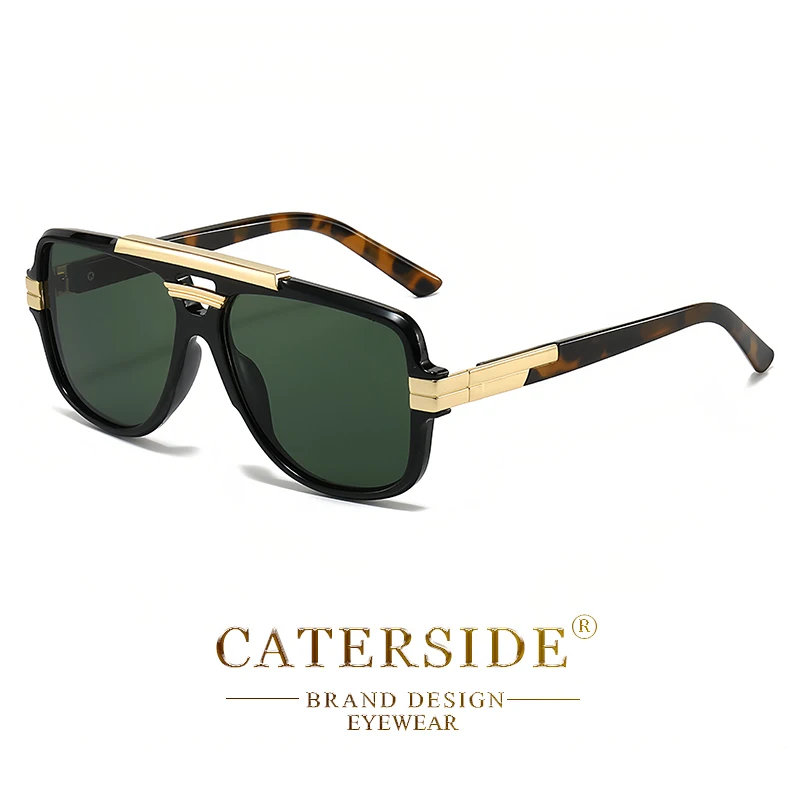 CATERSIDE Retro Herren-Sonnenbrille mit quadratischem, großem Rahmen, flachem Oberteil, Doppelbrücke, Piloten-Punk-Sonnenbrille, Damen-Party-Reisebrille, UV400 – Detail 14